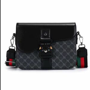 Designer-Inspired Black and Gray Crossbody Messenger Bag